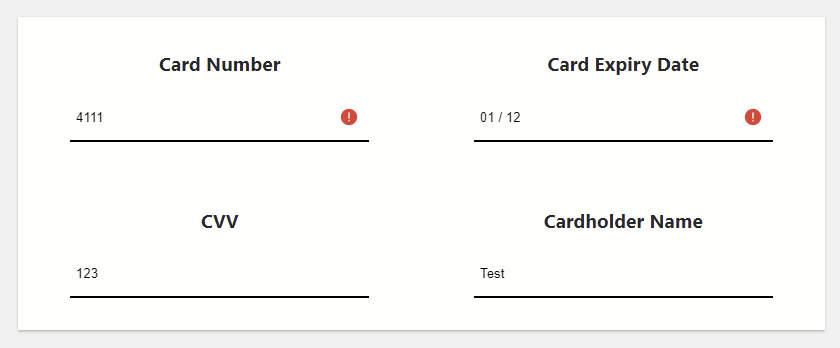 Hosted Fields Example Designated Containers Validation